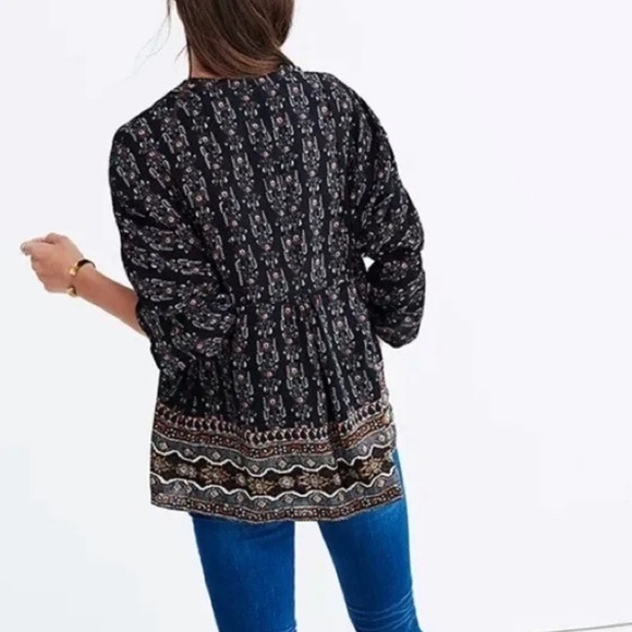 Madewell Bohème Popover 100% Silk Boho V-neck Blouse Size Medium - Picture 9 of 13